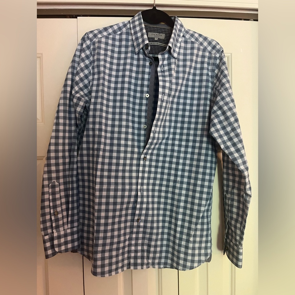 Ted Baker Navy and White Checkered Shirt